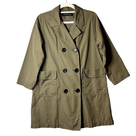 Kenneth Cole Coat Womens M Olive Green Long Sleeve Lightweight Double Breasted‎ - Picture 1 of 8